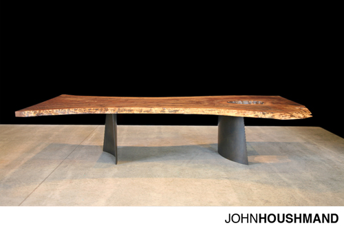 No. 0186.3 BLACK WALNUT DINING TABLE WITH CURVED BLACKENED STEEL LEGS