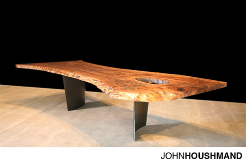 No. 0186.3 BLACK WALNUT DINING TABLE WITH CURVED BLACKENED STEEL LEGS