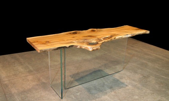 SPALTED MAPLE WITH 3/4" GLASS LEGS.